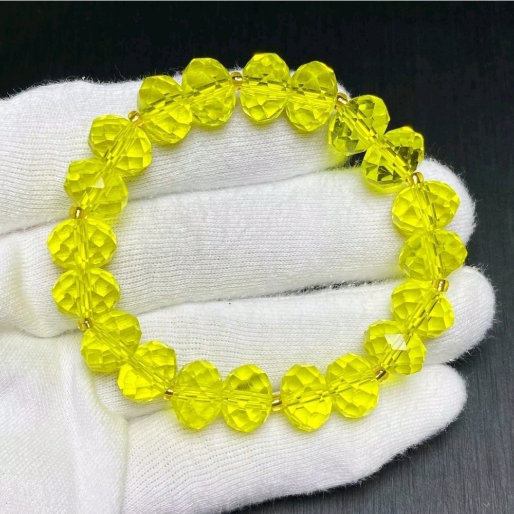 11.8mm Natural Yellow Citrine Quartz Crystal Faceted Beads Stretch Bracelet UV